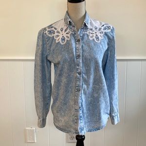 USA INFO Vintage Denim Lace Shirt